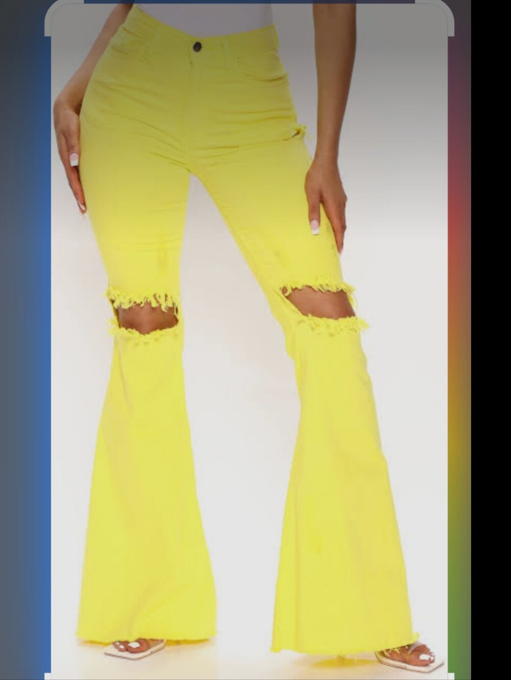 GJG Denim High-Rise Yellow Distressed Flare-Leg Jeans for Women 😮💨💛🫰🏾 - Picture 2 of 7